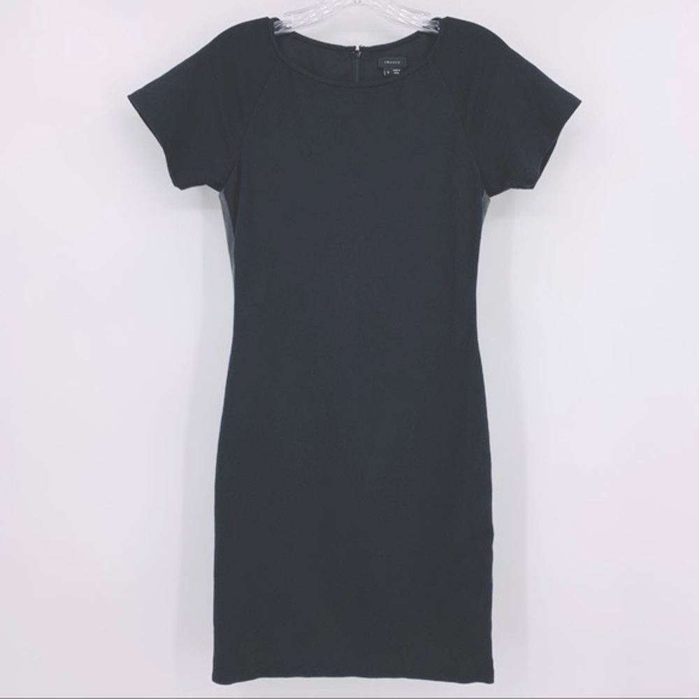 Theory Genuine Leather Trim Sheath Dress Black Size 4